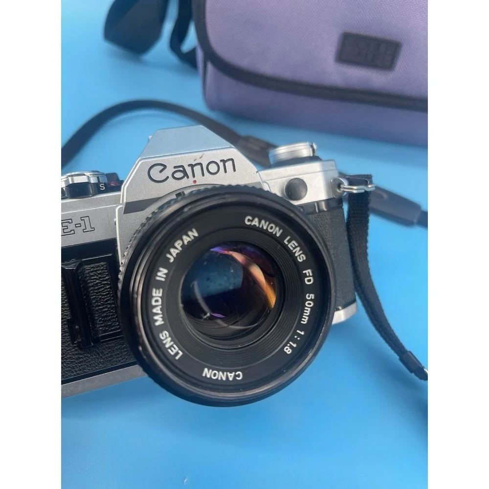 Canon AE-1 35mm SLR Film Camera w/ FD 50mm f/1.8 Lens & Case Untested